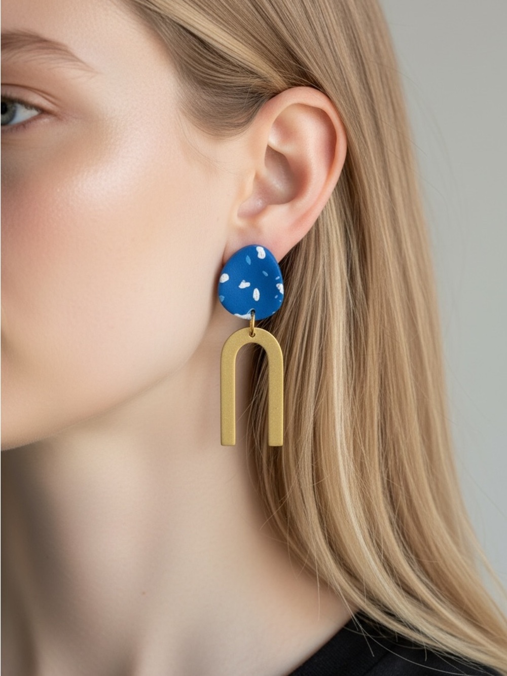 10/10 Blue and Gold Dangle Arch Earrings